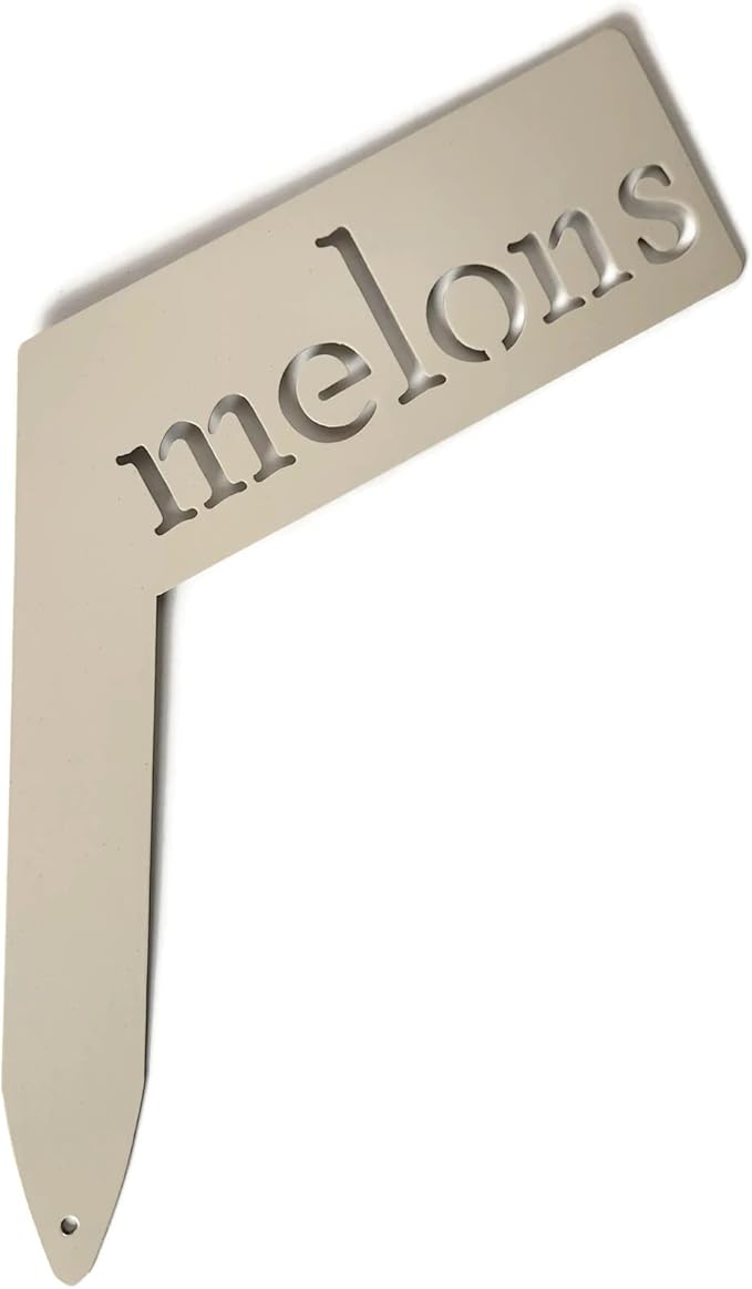 Planter Size Small Metal Garden Plant Vegetable Flower or Herb Markers 13.5 Inches Tall (melons, Cream)