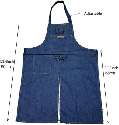 Apron Adjustable Split Leg with Portable Pocket for DIY Ceramic Sculpture | Ceramics Apron Durable Denim, Fit for Gardening, BBQ & Workshop