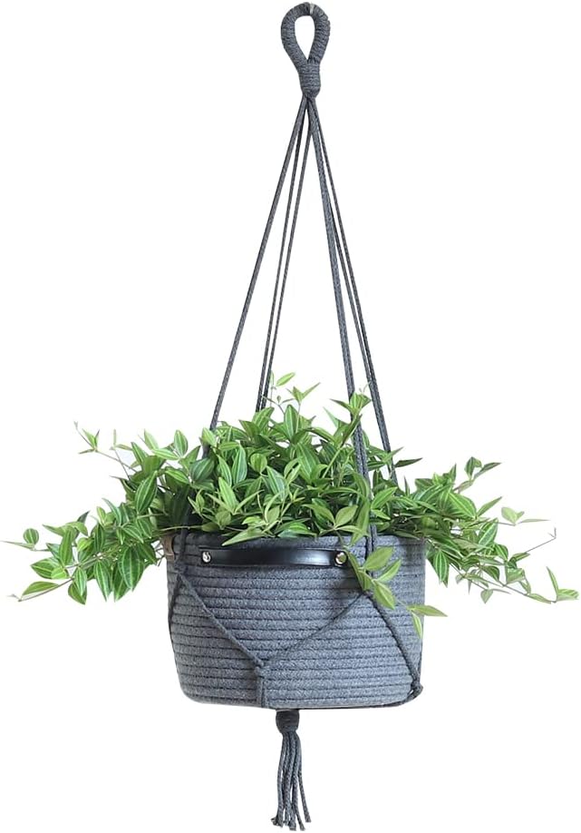 Indoor Hanging Flower Pot Basket,Party Wedding Home Garden Hanging Planter, Waterproof Lining Hydroponic Plant Pot-Dark Grey