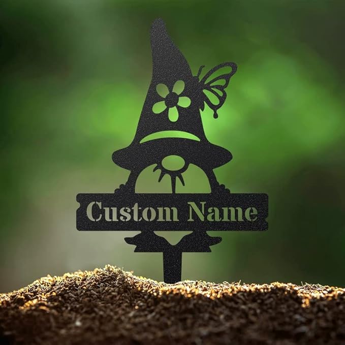 RealSteel Custom Gnome Plant Markers – Large Metal Garden Stakes for Herbs, Fruits & Vegetables | Weatherproof Seed & Plant Labels for Outdoor Gardens, Greenhouse & Farmhouse Décor | Type 2