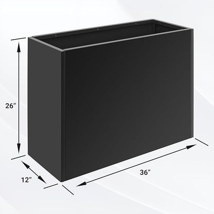 36" Metal Planter Box, Large Rectangular Window Box with Drainage Holes & Rust-Proof Coating, Modern Outdoor/Indoor Flower Box for Balcony, Patio & Herbs, Black