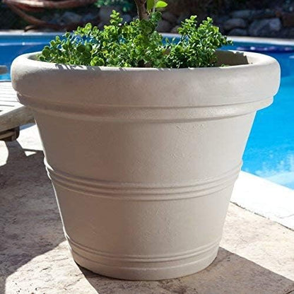 Crescent Garden Brunello Classic Rolled Rim Planter Pot, Indoor/Outdoor Weather-Safe Round Plant Pot, 16'' (Weathered Concrete)