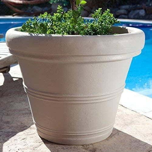 Crescent Garden Brunello Small Classic Planter, Indoor/Outdoor Weather-Safe Round Plant Pot, Small Resin Houseplant Pot - 12'' W (Concrete-Color)
