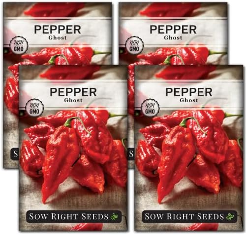 Sow Right Seeds - Ghost Pepper Seeds for Planting - Extra Hot Non-GMO Heirloom Peppers - Ideal for Indoor or Outdoor Gardens - Grow Your Own Hottest Pepper Plants - High Scoville Rating (4)