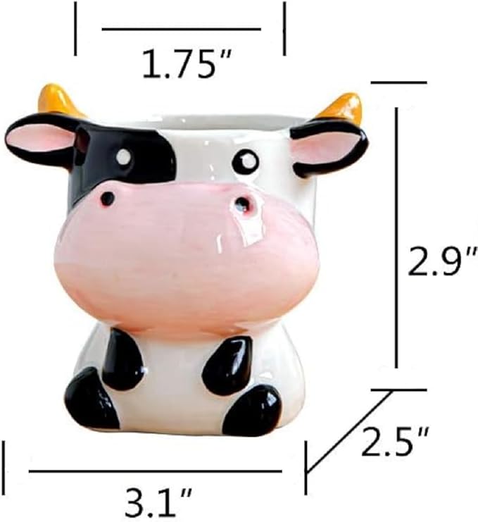 Ceramic Succulent Plant Pot Cactus Plant Pot Flower Pot Container Planter with Drainage Hole Home Office Desk Garden Gift Idea Animal Shaped Flower Pot Cute Vase Pot (Sit Down Cow)
