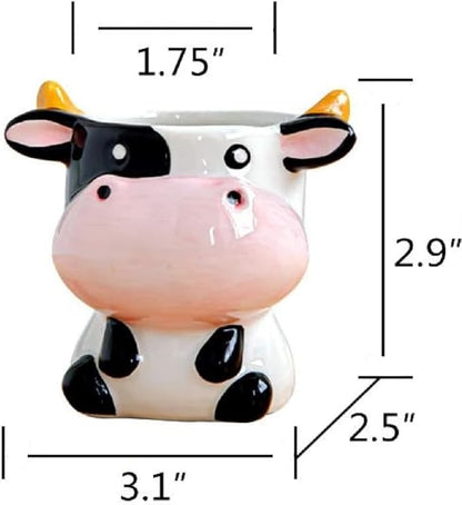 Ceramic Succulent Plant Pot Cactus Plant Pot Flower Pot Container Planter with Drainage Hole Home Office Desk Garden Gift Idea Animal Shaped Flower Pot Cute Vase Pot (Sit Down Cow)