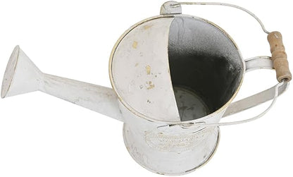 Vintage Metal Watering Can with Wooden Handle, Watering Can for Indoor/Outdoor Plants, Shabby Chic Decor for Home Balcony Courtyard Garden White