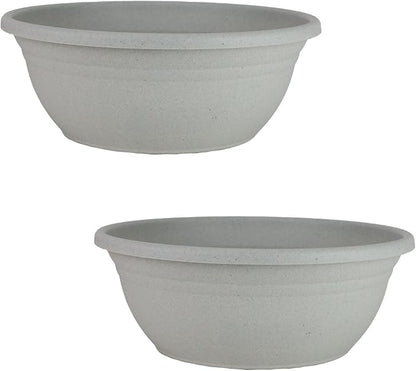 The HC Companies Mojave Garden Bowl Planter for Flowers - Shallow Planter with Drainage - Round Succulent Planter Pot for Indoors and Outdoors (12" Granite, Pack of 2)