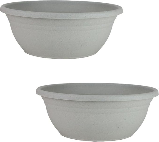 The HC Companies Mojave Garden Bowl Planter for Flowers - Shallow Planter with Drainage - Round Succulent Planter Pot for Indoors and Outdoors (12" Granite, Pack of 2)