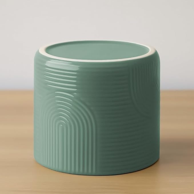 6 Inch Ceramic Plant Pot – Indoor & Outdoor Flower Planter for Succulents, Herbs & Small Plants – Thick-Walled Modern Design – Sage Green