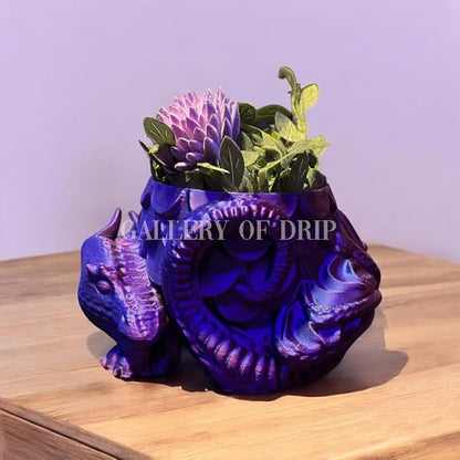 Sleeping Dragon Planter Vase - Gardening and Plant Lover Gifts | Witchy and Cottagecore Home Decor Piece for Succulents or Zen Garden | Medieval Boho Flower Pot with Drainage Holes (Purple Silk)
