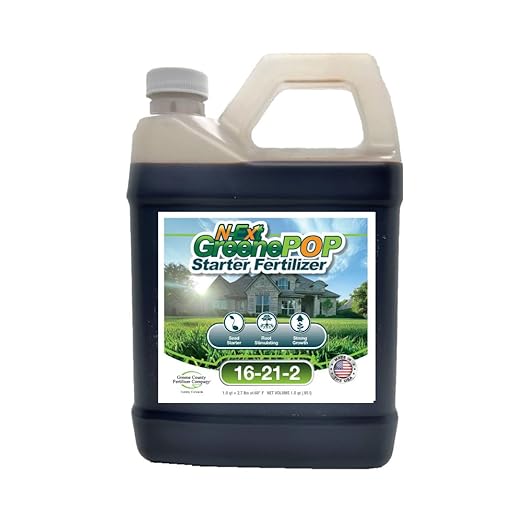 16-21-2 GreenePOP Liquid Starter Fertilizer - 1 Quart (32 oz = Covers up to 2,000 sq ft) Bio-Stimulant with Sea Kelp and Humic Acid for Lawns