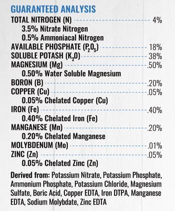 4-18-38 Fertilizer Made in USA – 100% Water Soluble Plant Food for Hydroponics and Soil Gardens - Tomatoes, Peppers & Leafy Greens - Super Concentrated - Makes 1000 Gallons!