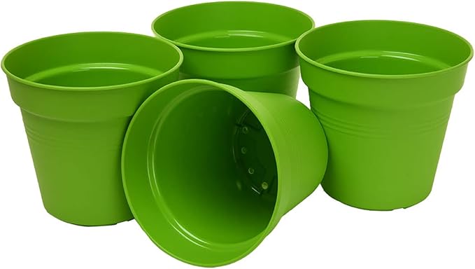 Mintra Home Garden Pots 4pk - Flowers, Herbs, Plants, Indoor, Outdoor, Colorful, Wholesale, Bulk (Light Green, 13cm Diameter (5in))