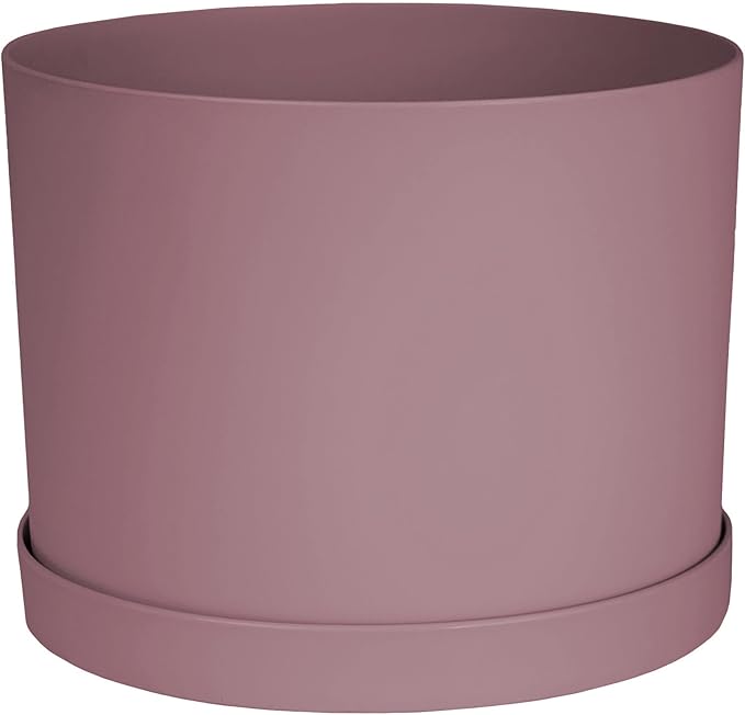 Bloem Mathers 6" Dusty Rose Round Modern Resin Garden Planter Pot with Drainage Holes and Removable Saucer Tray Included