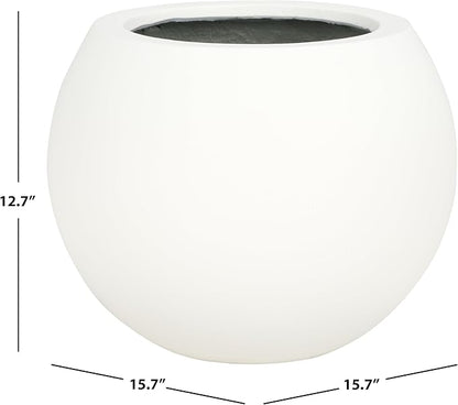 SAFAVIEH Outdoor Patio Furniture Gerand White Concrete Ficonstone Round Planter Pot (Fully Assembled)