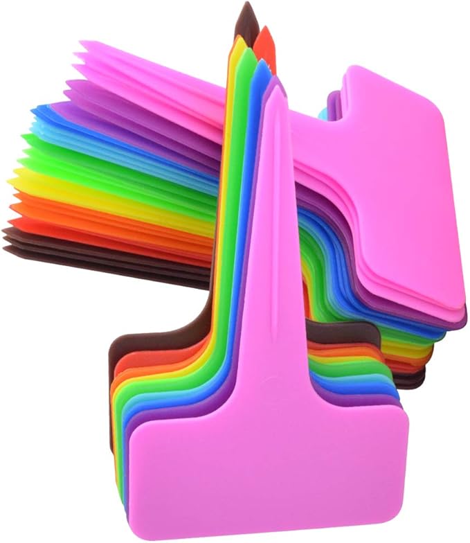 HOVEOX 200 PCS 10 Color Plastic Plant Tags, T-Type Markers Nursery Garden Labels Stakes for Gardening Green House Humidity Dome Orchard Botanical Garden Assorted Color