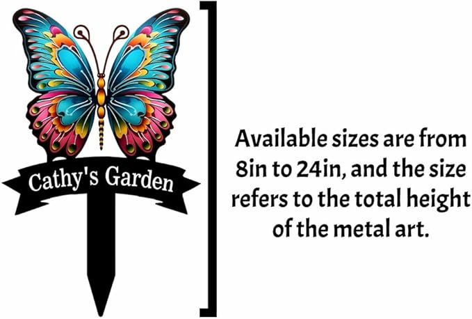 Custom Name Garden Decor Sign Butterfly, Personalized Colorful Butterfly Metal Garden Sign with Stake, Colorful Butterfly Metal Art Garden Stake Decorative Outdoor Yard Sign