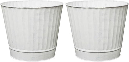 Hosley Metal Planters Pack of 2, Ideal Farmhouse Decor for Floral Arrangements Weddings, Gift Special Events Parties Outdoor Planters White wash 7" Dia x 6" H