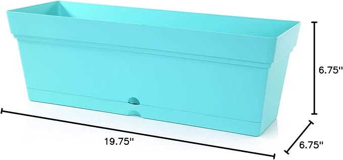 Mintra Window Box Planter, Window Planter Box for Indoor Outdoor Use, Rectangular Pots with Saucers & Drainage Holes, Decorative Plant Pots for Window Sill, Shelf, Desktop, 19" Wx6.75 H, Teal