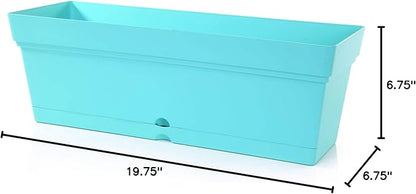 Mintra Window Box Planter, Window Planter Box for Indoor Outdoor Use, Rectangular Pots with Saucers & Drainage Holes, Decorative Plant Pots for Window Sill, Shelf, Desktop, 19" Wx6.75 H, Teal