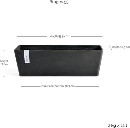 Ecopots Bruges Durable Modern Rectangular Indoor/Outdoor Recycled-Based Composite Flower Pot Planter, Dark Grey, 21.5"
