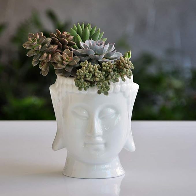 FIRSTONE Buddha Head Planter Ceramic Flower Pot Planters for Home Garden Ofiice Desk Decor