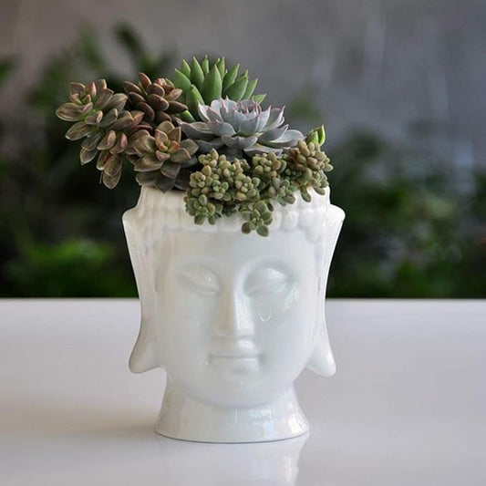 FIRSTONE Buddha Head Planter Ceramic Flower Pot Planters for Home Garden Ofiice Desk Decor
