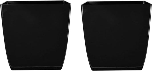 The HC Companies Aria Self Watering Square Plant Pot w/Drainage - Planters for Outdoor Plants & Indoor Plants - Lightweight & UV-Resistant Plastic Pots for Plants (6" Glossy Black, Pack of 2)