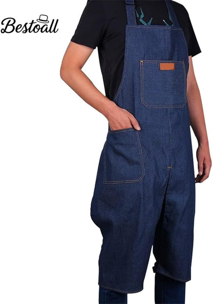 Apron Adjustable Split Leg with Portable Pocket for DIY Ceramic Sculpture | Ceramics Apron Durable Denim, Fit for Gardening, BBQ & Workshop