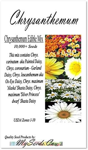 Big Pack - Chrysanthemum Species Mixed Seed (10,000+ Seeds) - Contains Painted Daisy, Garland Daisy, Ox-Eye Daisy, Alaska and Silver- Edible Flower Seeds (Big Pack - Chrysanthemum Mix)