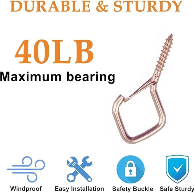52-Pack Heavy-Duty Rose Gold Screw Eye Hooks with Safety Clips | Metal Ceiling Hooks for Hanging Plants, Wind Chimes, Bird Feeders & Indoor/Outdoor Lights