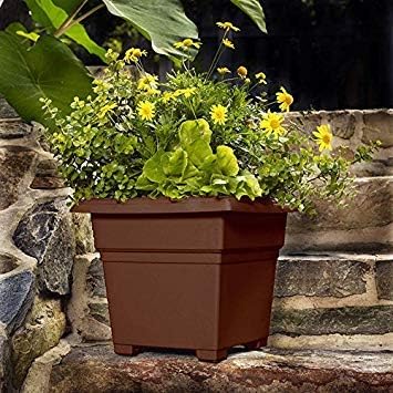 Root & Vessel Countryside Square Tub Planter, Brown, 18-Inch