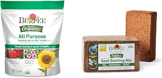 Burpee Natural Purpose Granular 4-Lb Organic Food for Growing Strong Plants & Organic Coconut Coir Concentrated Seed Starting Mix, 16 Quart