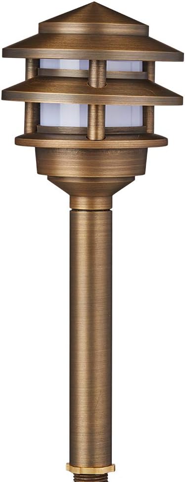 VOLT 12V 3-Tier Brass Pagoda Path Light (Bronze) for Low Voltage Landscape Lighting on Outdoor Pathway, Walkway, Garden, Driveway or Patio