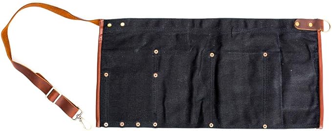 Luchuan Waterproof Waxed Canvas Tool Apron With the Adjustable Genuine Leather Belt (Black)