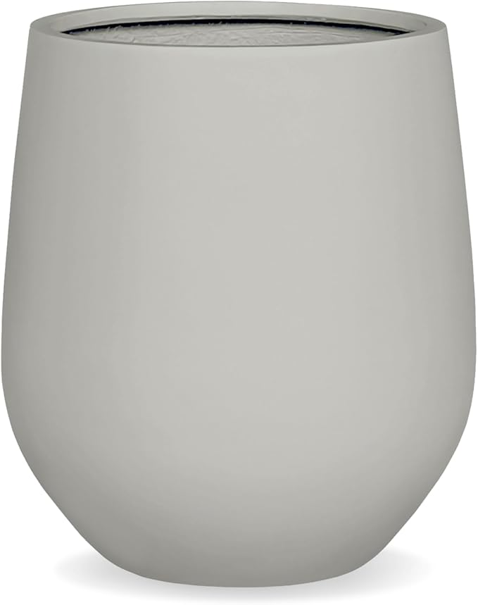 21" H x 19" D Corso Fiberstone Round Tapered Planter with Drainage Hole, Smooth Finishes, Weather Resistant, Included 2 Extra Coco Mats (Light French Gray, 15" Pot Opening)