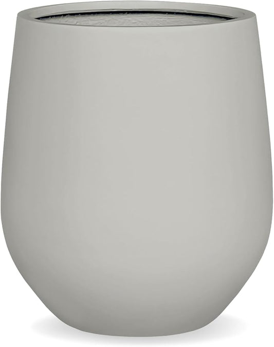 12.5" H x 11.4" D Corso Fiberstone Round Tapered Planter with Drainage Hole, Smooth Finishes, Weather Resistant, Included 2 Extra Coco Mats (Light French Gray, 9" Pot Opening)