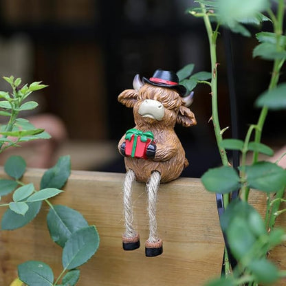 2-piece set Highland Cow Pot Huggers for Planters, Climbing Highland Cow Flower Pot Hugger, Hanging Plant Decorations for Pots, Cute Plant Pot Decorations for Home Garden Yard (Long-legged Highland)