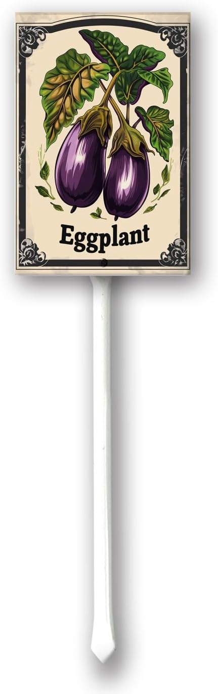 Uptell Vegetable Garden Egglant Yard Sign Label With Stake Plant Markers For Outdoor Plants Waterproof 8x12inch Nursery Garden Outdoor Sign