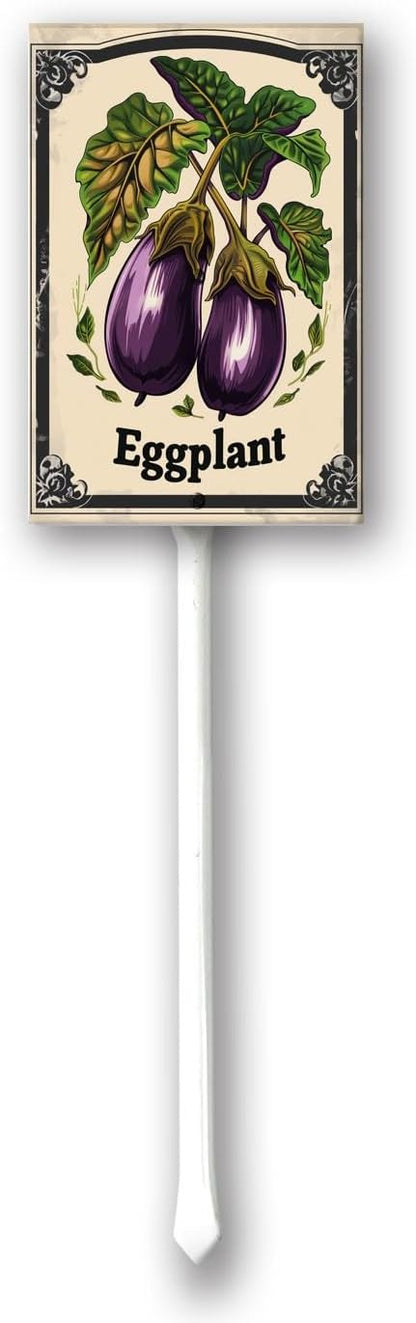 Uptell Vegetable Garden Egglant Yard Sign Label With Stake Plant Markers For Outdoor Plants Waterproof 8x12inch Nursery Garden Outdoor Sign