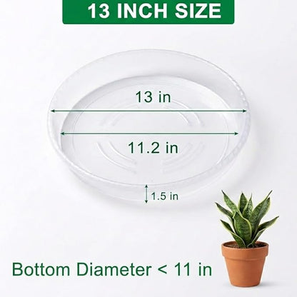 13 Inch Plant Saucers,5 Pack Clear Plastic Plant Trays,Heavy Duty Thick Pot Drip Trays for Indoor Outdoor Flower Pots,Transparent Water Catcher for Large Planters