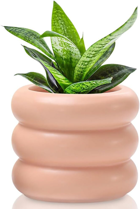 4.7 Inch Modern Plant Pot Pink Ceramic Glaze Succulent Planters for Indoor Unique Pots, Planter with Drainage Holes Small Bubble Porcelain for Herb Snake Plants