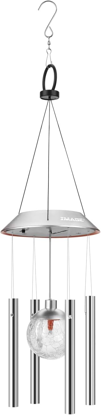 IMAGE Solar Wind Chime Outdoor Hanging Lights Crackle Glass Ball Wind Chimes Color Changing Lights with Metal Tube Hanging Garden Lights for Patio Yard Home Decor Gifts for Mom Women