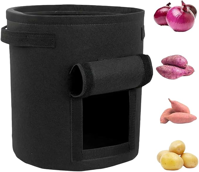 Potato Grow Bags, Thickened 300G Nonwoven Fabric Grow Bags with Handles, Grow Bag for Tomato, Vegetables, and Potatoes, Heavy Duty Planting Pots, Reusable Plant Grow Bags (5pcs Black, 10 Gallon)