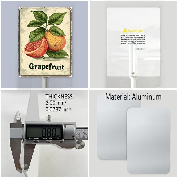 Uptell Vintage Aluminum Grapefruit Fruit Signs Yard Sign with Stake for Garden Fruit Garden Label Stakes Plant Markers for Outdoor Plants Waterproof 8x12 inch