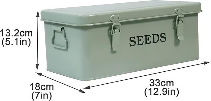 Seed Storage Box Metal Container Organizer, 4-Compartment Garden Seed Box with Safety Locks - Grayish Green