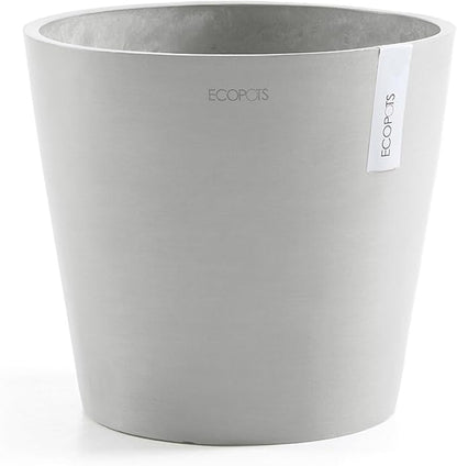 Ecopots Amsterdam Durable Modern Round Indoor/Outdoor Recycled-Based Composite Flower Pot Planter, White Grey, 12"