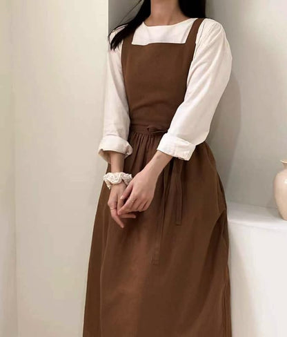 Cute Retro Cotton Linen X-Back Aprons Home Kitchen Garden Art Painting Pinafore Florist Shop Overalls