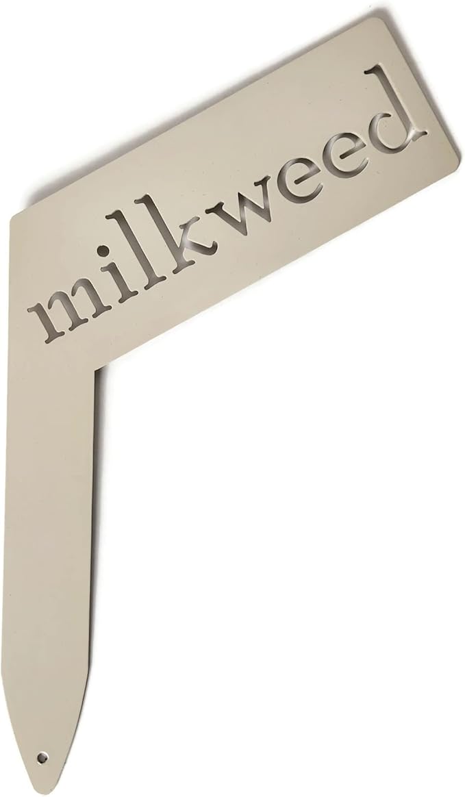 Planter Size Small Metal Garden Plant Vegetable Flower or Herb Markers 13.5 Inches Tall (milkweed, Cream)